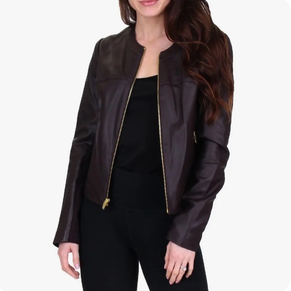Via Spiga Dark Purple Leather Jacket